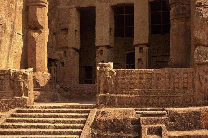 Exterior view of the ancient rock-cut Elephanta Caves